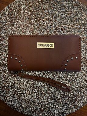 Sag Harbor Brown Faux-Leather Studded Wristlet